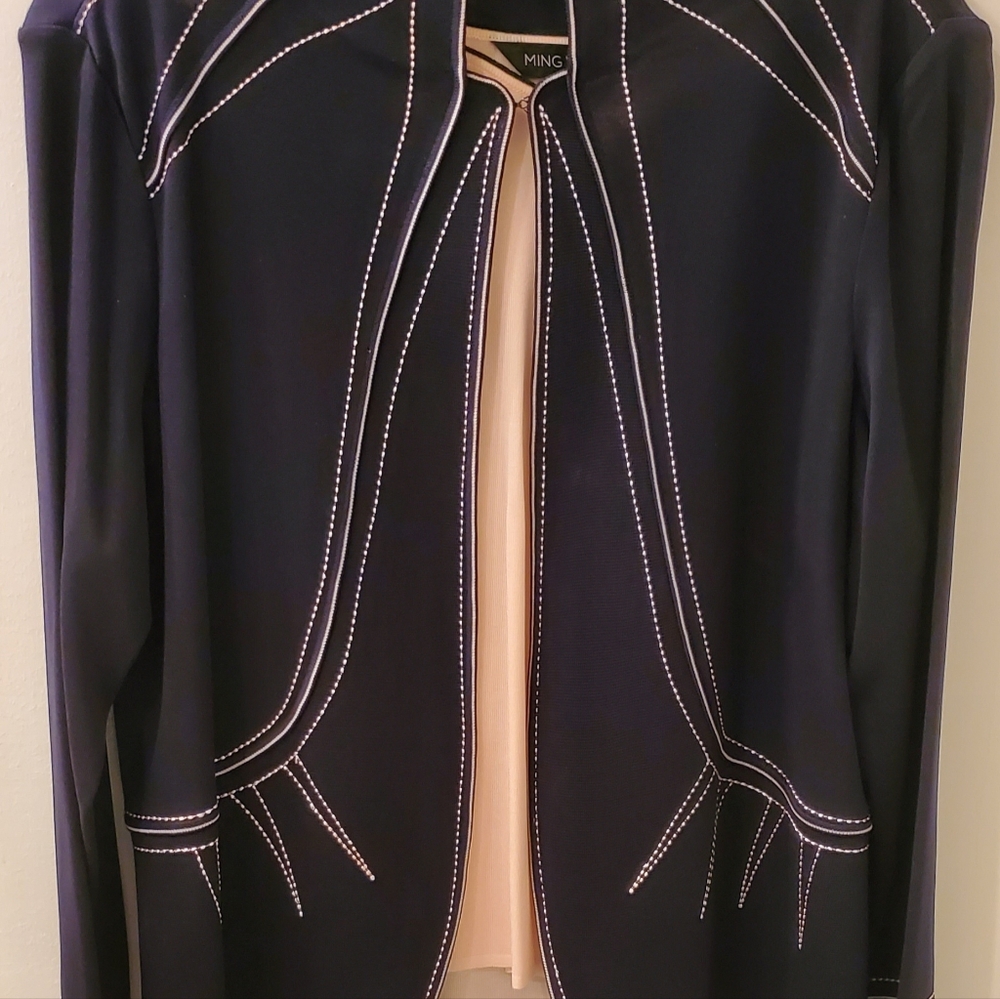 Ming Wang Dark Blue Jacket with Pink Accents 1X JACKET & 0X Shell Plus 2 Pieces - Picture 3 of 17